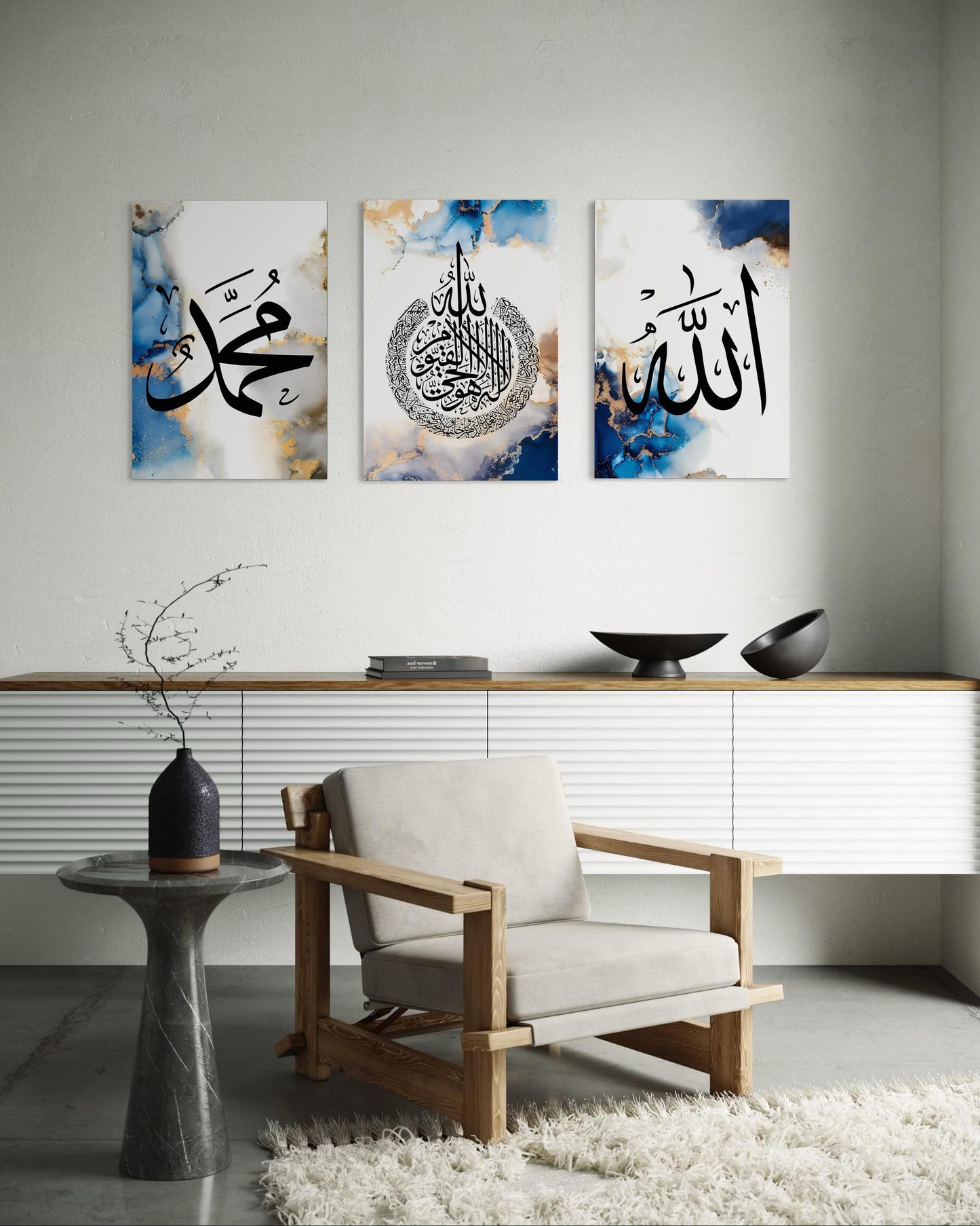 Allah, Ayatul Kursi, Muhammad ﷺ Blue Set of 3
