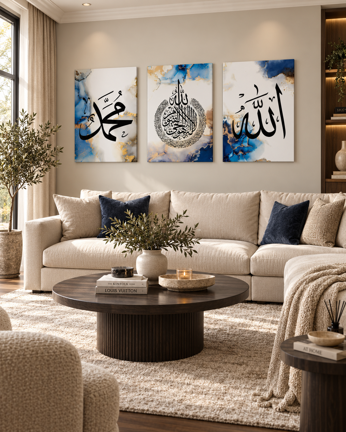 Blue Allah, Ayatul Kursi and Muhammad panels – Elnouré Islamic wall art
