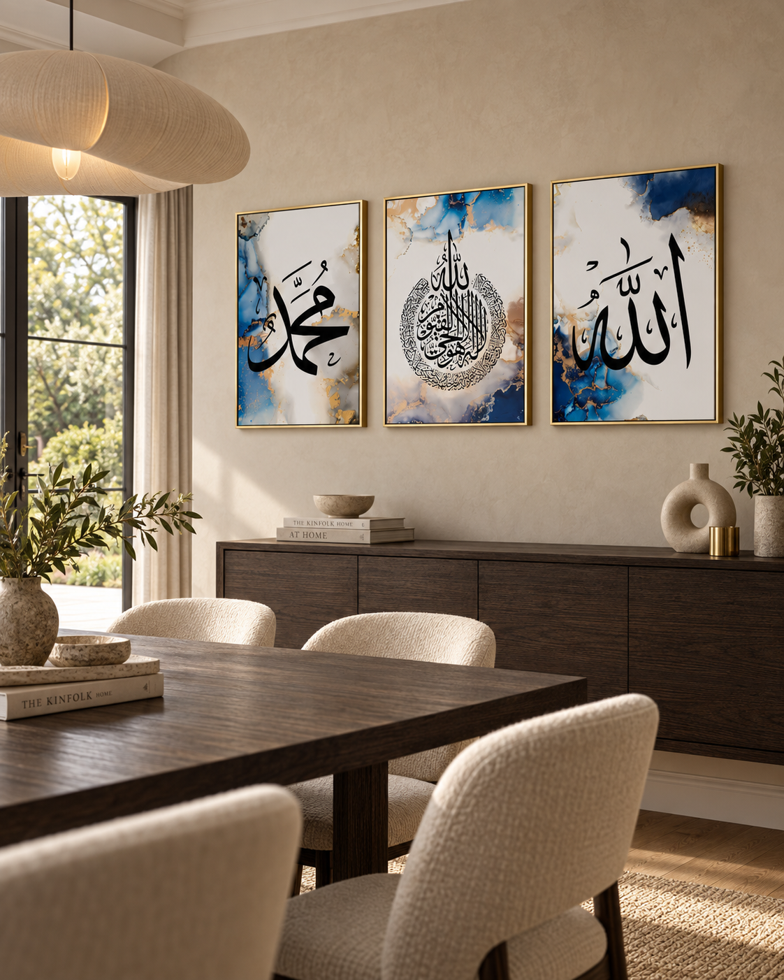 Blue triptych with Throne Verse calligraphy, view 2