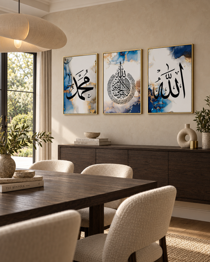 Blue triptych with Throne Verse calligraphy, view 2