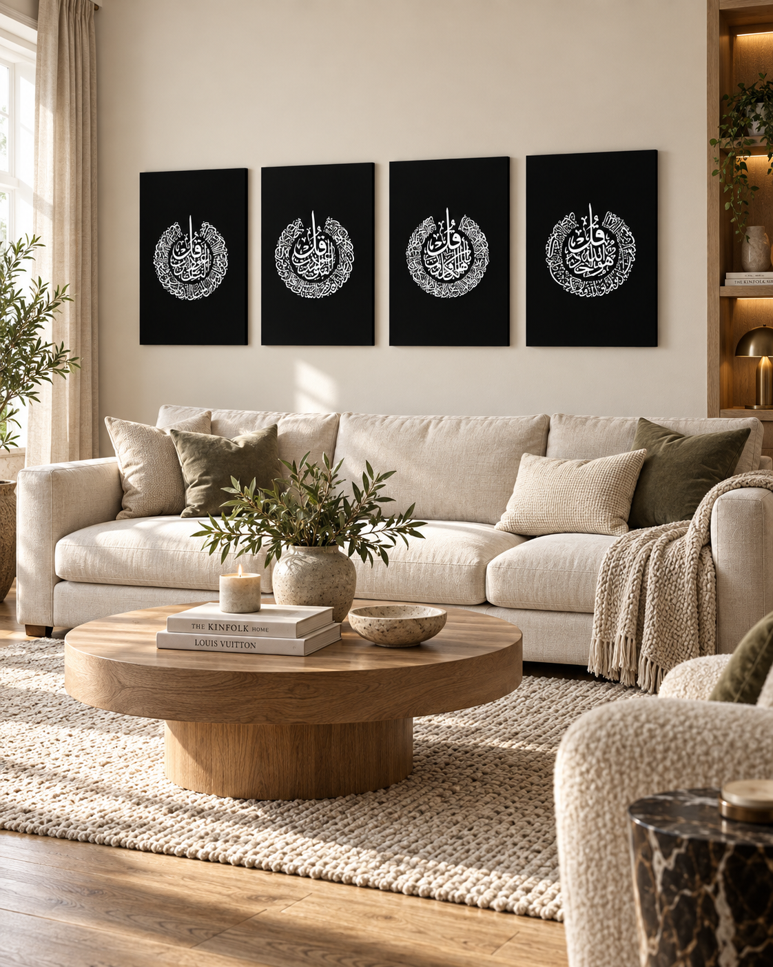Four matching Quls calligraphy panels on canvas, view 4