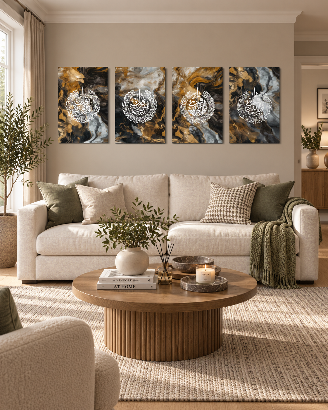 4 Quls Marble Abstract Canvas Set of 4 – Elnouré Islamic wall art