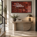 White Hasbunallah calligraphy on red Persian rug – Elnouré Islamic wall art