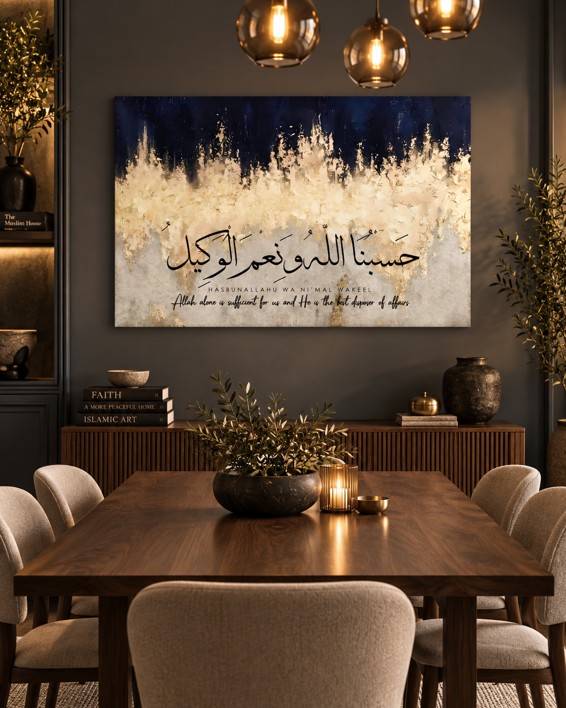 Hasbunallah Wa Ni'mal Wakeel - Cream & Navy Canvas
