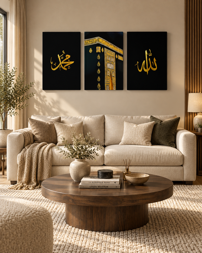 Three panel Kaaba with Allah and Muhammad, view 4