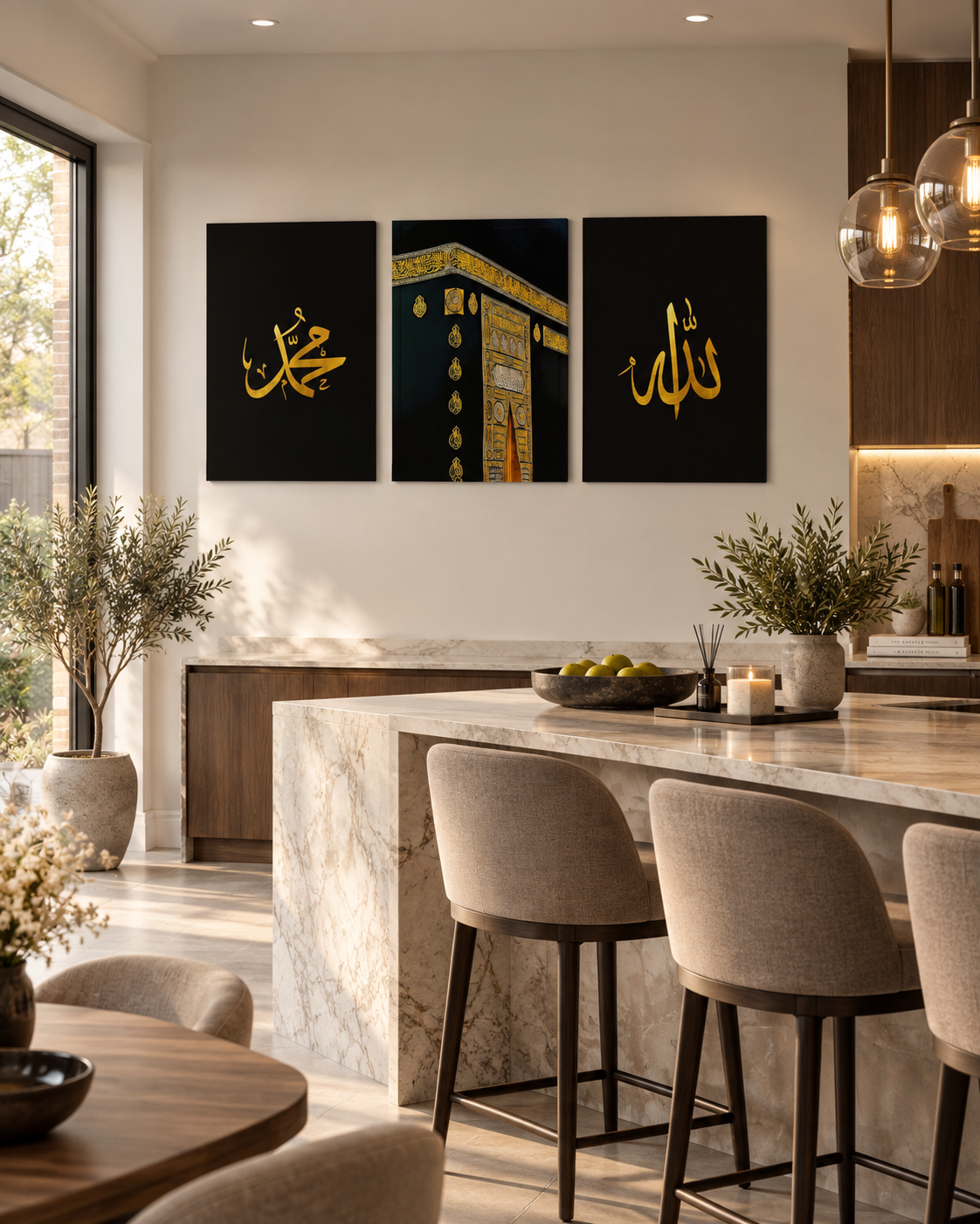 Three panel Kaaba with Allah and Muhammad, view 2