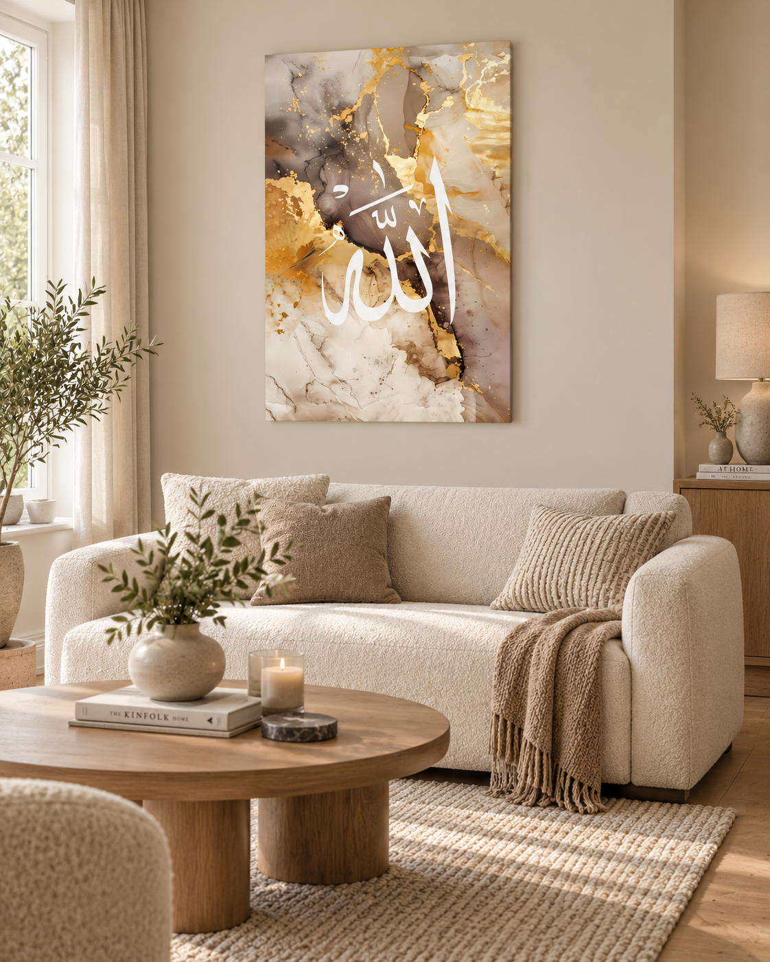 Allah- Golden Marble Calligraphy Canvas