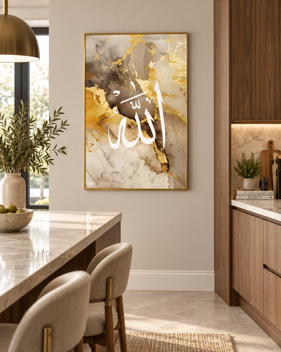 Allah- Golden Marble Calligraphy Canvas