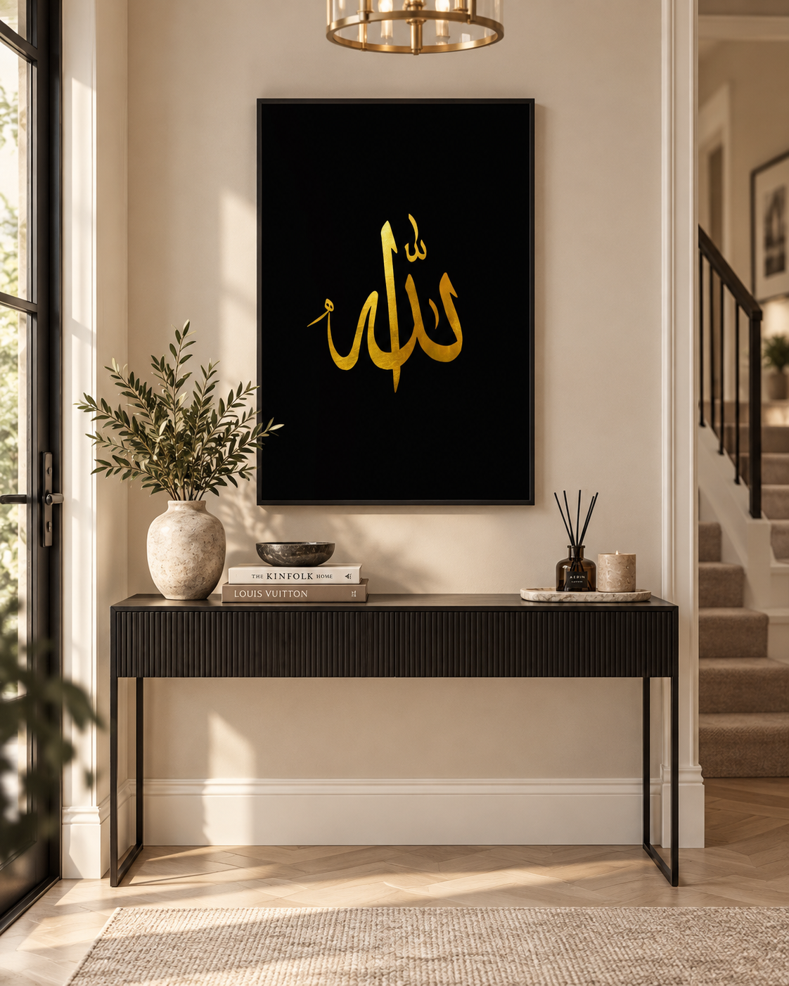 Allah - Golden Calligraphy on Black Canvas