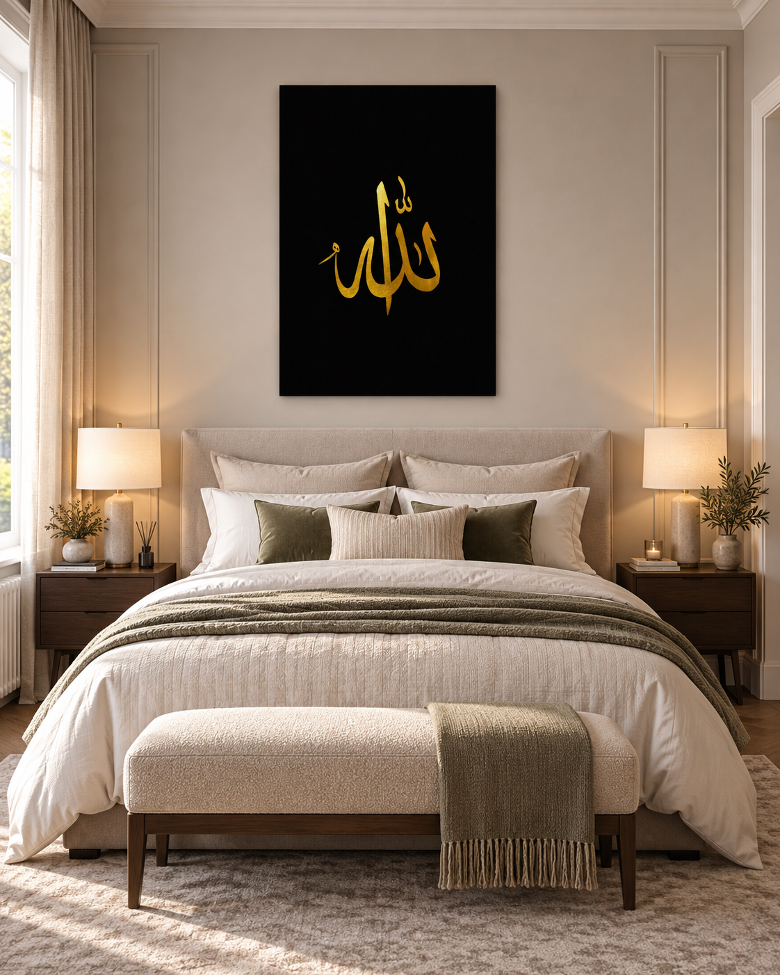 Allah - Golden Calligraphy on Black Canvas