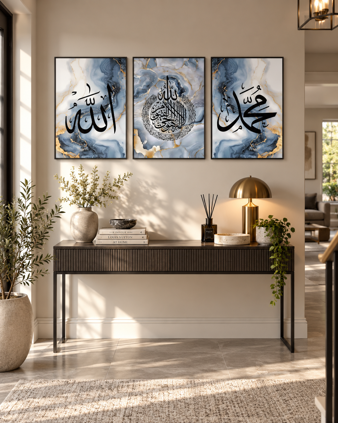 Marble triptych with Throne Verse center, view 4