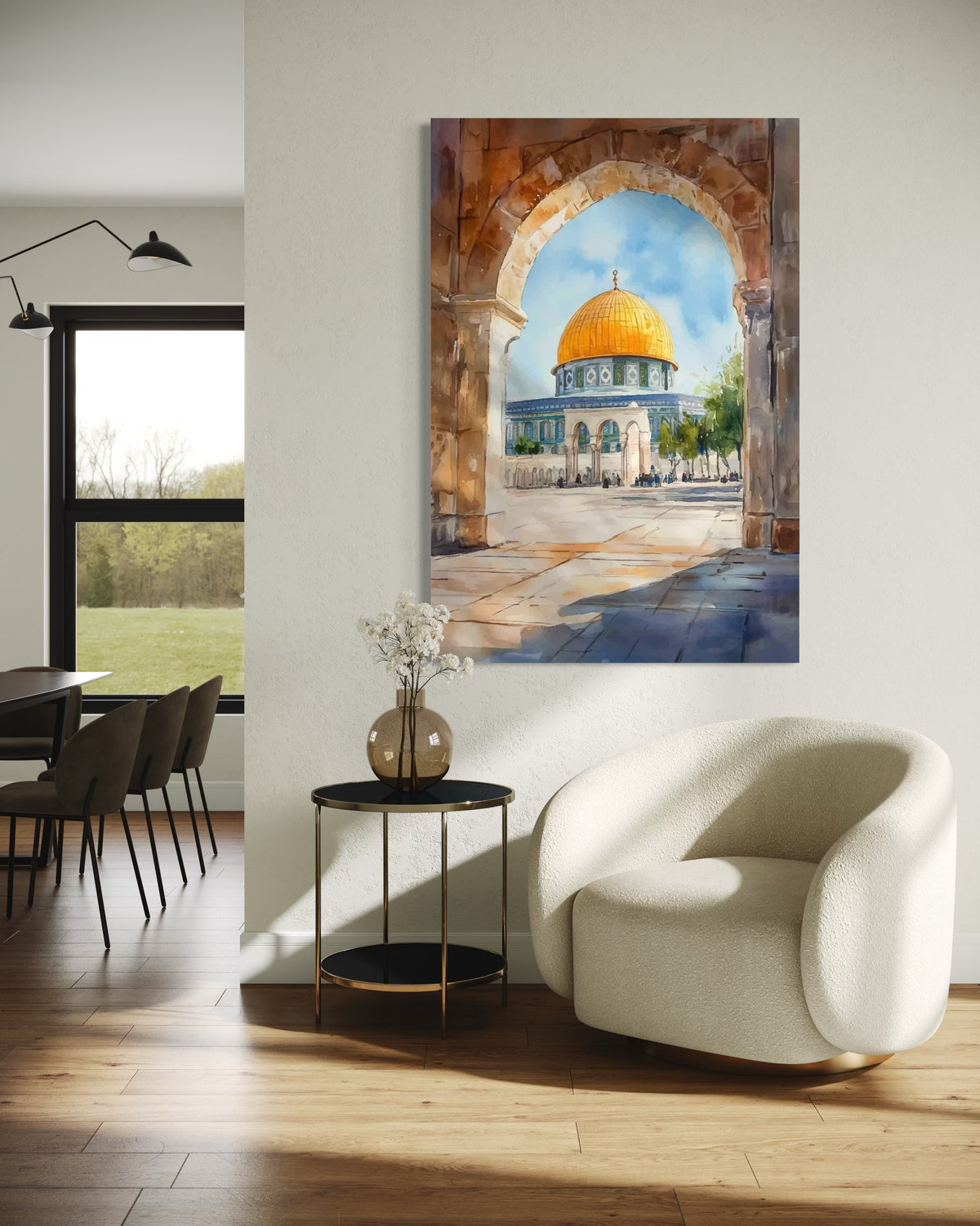 Watercolour Masjid Al-Aqsa and Dome of the Rock, view 3
