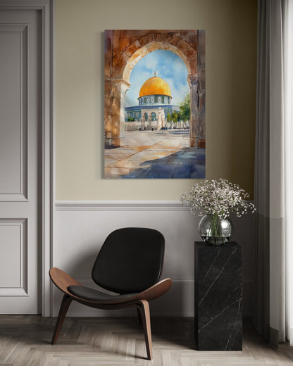 Watercolour Masjid Al-Aqsa and Dome of the Rock, view 4