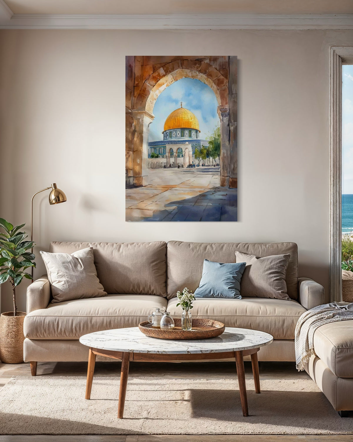 Watercolour Masjid Al-Aqsa and Dome of the Rock, view 2