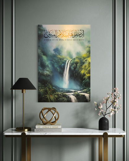 Enter It In Peace And Security (Al-Hijr 15:46) – Watercolour Canvas