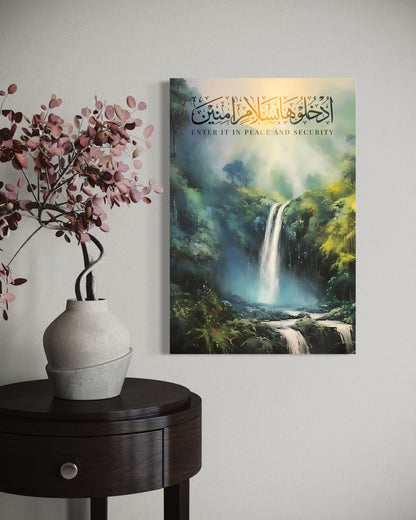 Enter It In Peace And Security (Al-Hijr 15:46) – Watercolour Canvas