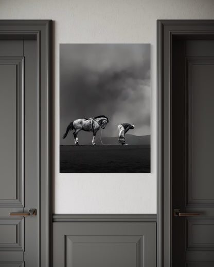 Unity in Prayer – Man and Horse in Worship Canvas