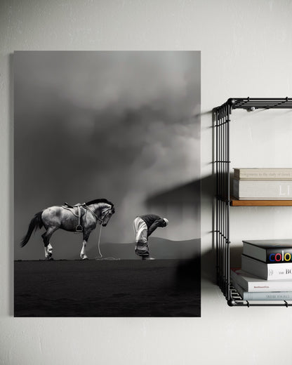 Unity in Prayer – Man and Horse in Worship Canvas 