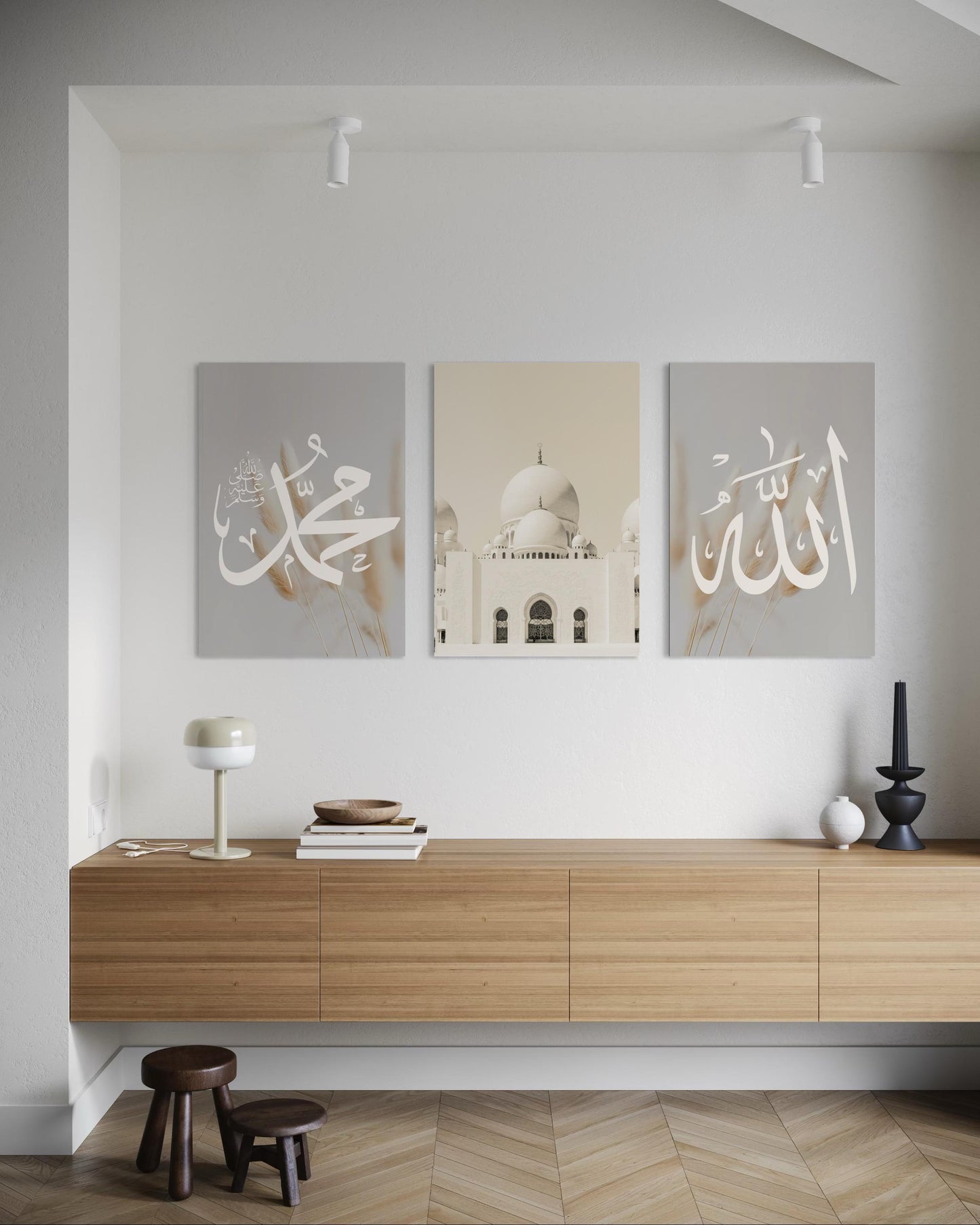 Allah, Muhammad ﷺ, and Mosque Canvas Set of 3