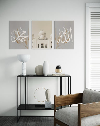 Allah, Muhammad ﷺ, and Mosque Canvas Set of 3